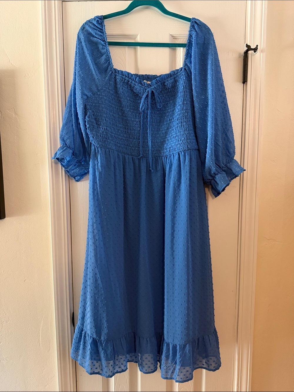 AUW Royal Blue Swiss Dot Peasant Midi Dress
